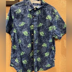 Blue tropical button down short sleeve